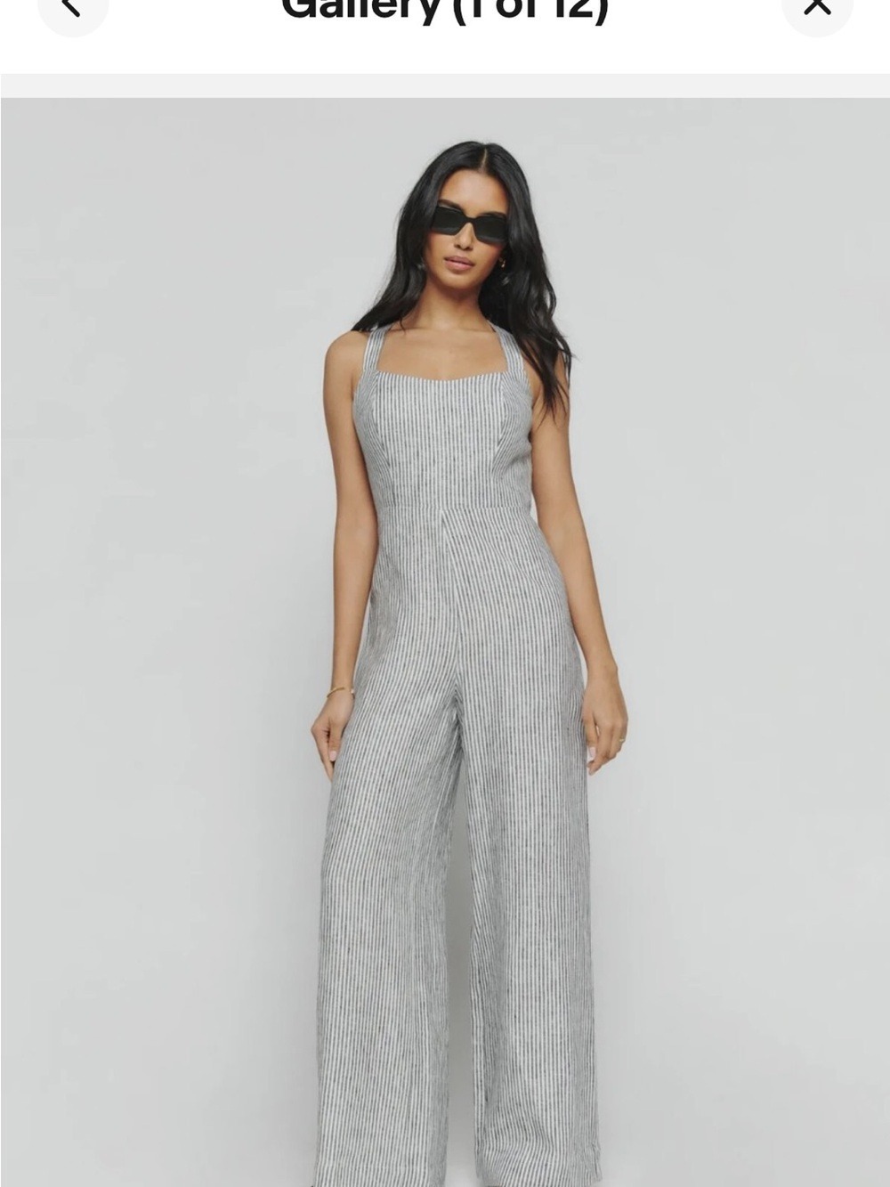 Reformation Autumn Linen Gray Pinstripe Square-Neck Wide-Leg Jumpsuit size 0